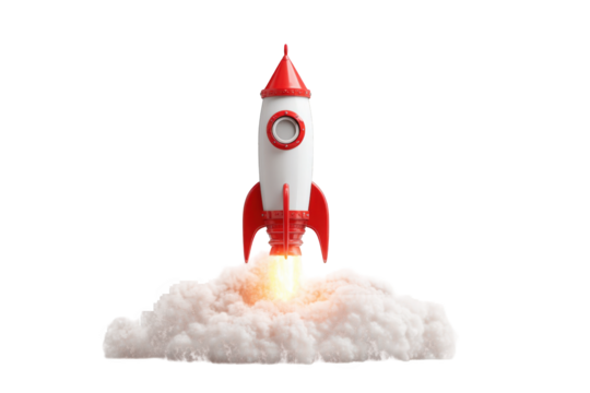 Red rocket launching from a cloud of smoke (1)