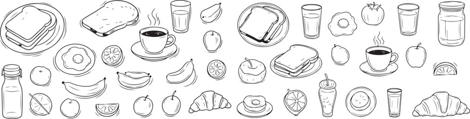 Diverse collection of geometric and organic shapes rendered as simple line art icons vector