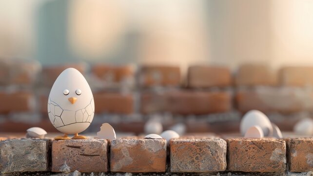 A whimsical illustration of Humpty Dumpty perched on a brick wall.