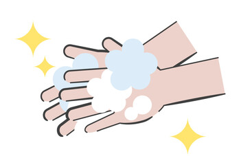 石けんを泡立てて手洗いしているイラスト（手元のみ）