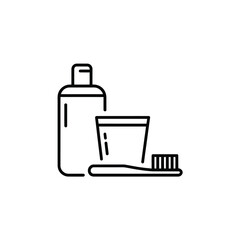 Simple line art icon of dental hygiene products