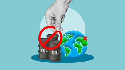 Oil embargo - ban on buying oil from the aggressor country. Sanctions and embargo concept