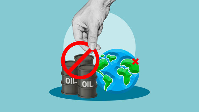 Oil embargo - ban on buying oil from the aggressor country. Sanctions and embargo concept