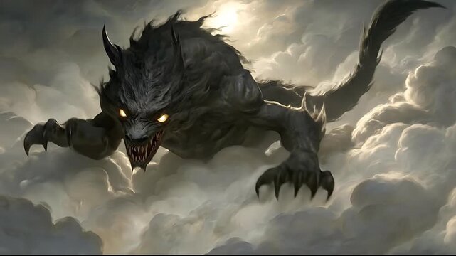 Nightmarish Beast Descends - A Creature of Shadow and Fear.