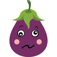 Cute Purple Eggplant With A Confused Expression And Pink Cheeks On A Transparent Background