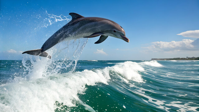 Magnificent Dolphin Leaping High Above Ocean Waves Under Dramatic Cloudy Sky