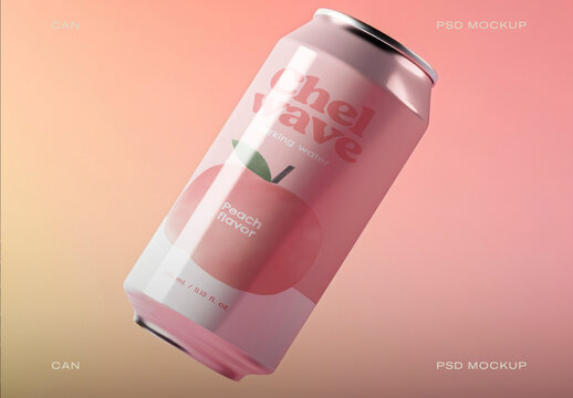 Peach-flavored Beverage Can Mockup Psd