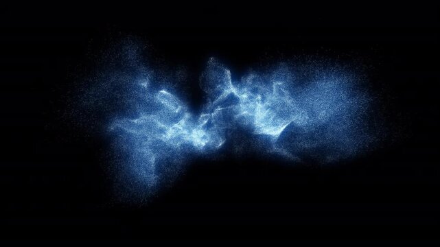 Blue energy particle smoke shockwave. Magic-style digital shockwave, explosive shockwave effect, explosion effect on transparent background. Glowing shockwave particles. Alpha channel.Overlay template