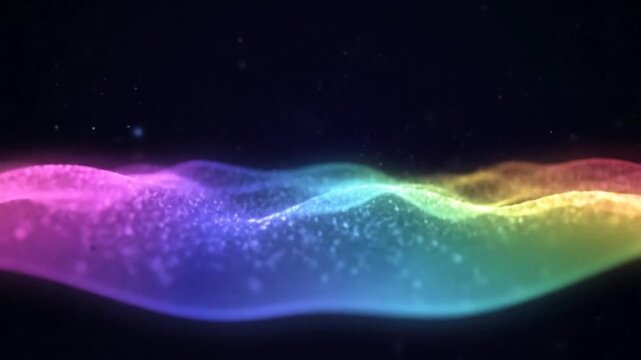 Abstract Rainbow Wave of Particles Flowing Through Darkness.