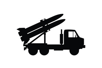 Silhouette of a rocket launcher truck with missiles