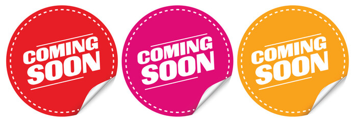 Coming Soon Round Sticker Badge – New Product Release Promotional Announcement Vector Label Template