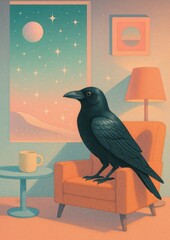 Fototapeta premium Surreal raven in dreamscape room.