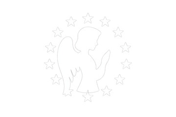 Angel silhouette praying with halo made of stars, religious icon for christmas, spirituality, and divine themes