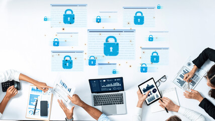 Concept of cybersecurity and a secure network. Multiple layers of data encryption and firewall...