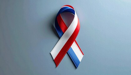 Red white and blue awareness ribbon looped on light gradient background for editorial campaign photography patriotic design and poetic unity-themed visuals