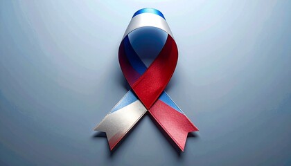 Red white and blue awareness ribbon looped on light gradient background for editorial campaign photography patriotic design and poetic unity-themed visuals