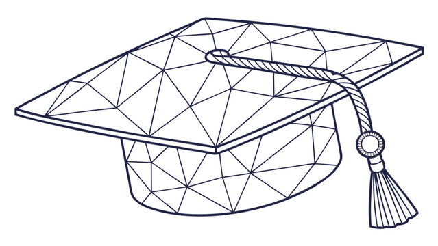 Low polygonal wire graduation cap design symbolizes education and achievement, evoking sense of accomplishment and future