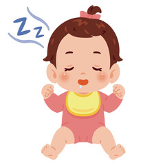 眠る女の子の赤ちゃん　全身イラスト／Sleeping Baby Girl　full body illustration