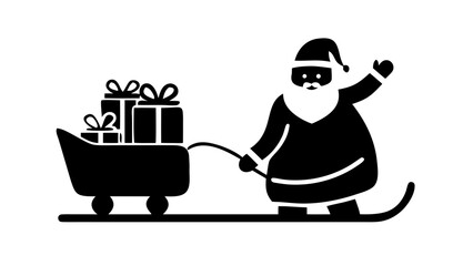 Santa Claus Pulling Gift Sled Icon – Christmas Holiday Vector Illustration

