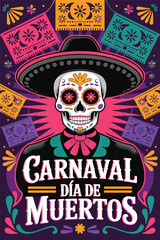 Carnaval de Dia de los Muertos Illustration with Sugar Skull and Traditional Decor