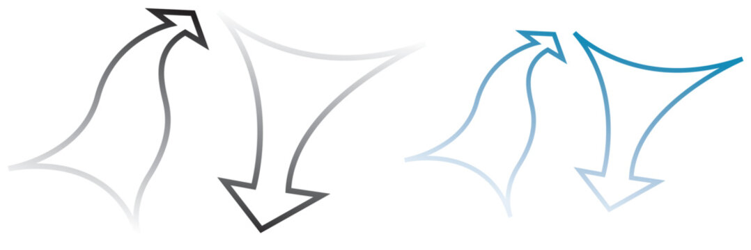 Wind direction site analysis symbols for site planning. Arrow symbols illustrating wind direction and airflow patterns, commonly used in site analysis, planning. Vector illustration.
