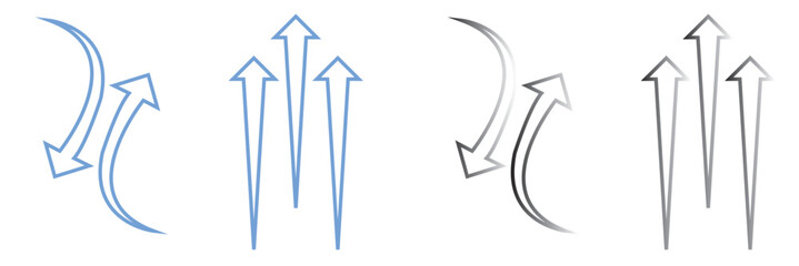 Wind direction site analysis symbols for site planning. Arrow symbols illustrating wind direction and airflow patterns, commonly used in site analysis, planning. Vector illustration.