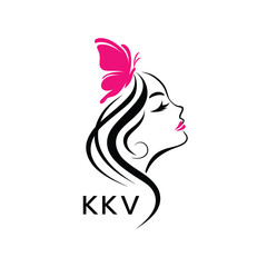 KKV Elegant Beauty Woman Logo. KKV with Butterfly Feminine Salon & Spa Branding. KKV Luxury Beauty Icon Design.
