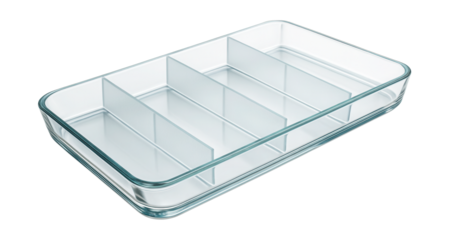 A sleek glass serving tray with frosted dividers for stylish dessert display in urban