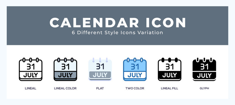 Calendar july vector icon. with different styles vector illustration.