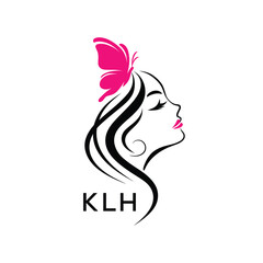 KLH Elegant Beauty Woman Logo. KLH with Butterfly Feminine Salon & Spa Branding. KLH Luxury Beauty Icon Design.
