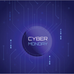 CPU with Light Glowing Neon Frame on Circuit Board - Technology Semiconductor on Blue Background, Empty AI Chip, Digital Tech Background, Big Data and Artificial Intelligence Concept Power