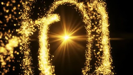 A majestic golden light pulse expands in a black void, forming a swirling galaxy of luminescent particles and brilliant flares, then bursts into a radiant star that fades. Cosmic abstract light effect - Powered by Adobe