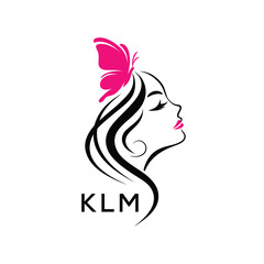 KLM Elegant Beauty Woman Logo. KLM with Butterfly Feminine Salon & Spa Branding. KLM Luxury Beauty Icon Design.

