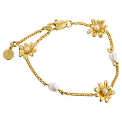 Elegant gold chain bracelet with daisy flowers and pearls jewelry