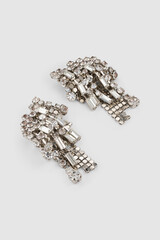 Elegant silver earrings with rhinestones luxury fashion accessories jewelry close up