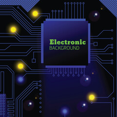 CPU with Light Glowing Neon Frame on Circuit Board - Technology Semiconductor on Blue Background, Empty AI Chip, Digital Tech Background, Big Data and Artificial Intelligence Concept Power