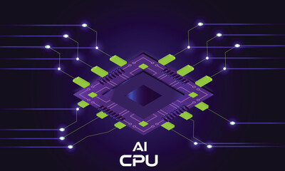 CPU with Light Glowing Neon Frame on Circuit Board - Technology Semiconductor on Blue Background, Empty AI Chip, Digital Tech Background, Big Data and Artificial Intelligence Concept Power