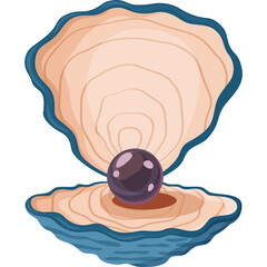 Pixel Art Open Oyster Shell Revealing A Dark Pearl On A Transparent Background