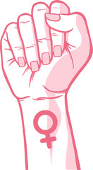 Pink Feminist Fist with Female Gender Symbol