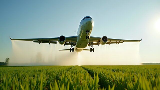 Airplane Landing in a Field at Sunrise