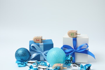 Hanukkah Jewish holiday toys isolated on white background
