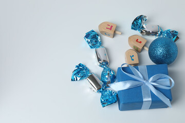 Hanukkah Jewish holiday toys isolated on white background
