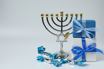 Hanukkah Jewish holiday toys isolated on white background
