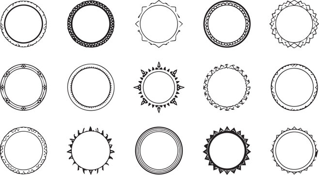 Hand Drawn Decorative Circle Frames Set  Vector Doodle Round Borders Collection