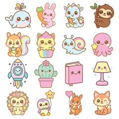 Fototapeta premium girly kids Graphic, soft pastel kids design, trendy baby stickers art collection 