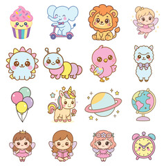 Fototapeta premium pack of funny kids graphic, children wall print design, trendy animal kids clipart 