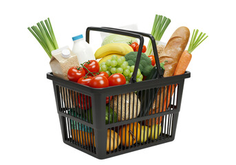 Healthy grocery basket overflowing with fresh food
