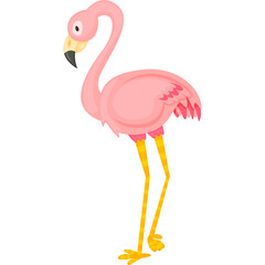 Pixel Art Pink Flamingo Standing Tall With Yellow Legs On White Background Simple Cute Bird Illustration