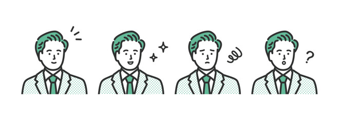 ビジネスマン　男性の表情アイコンイラストセット