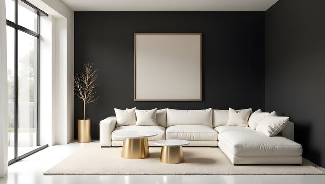 Modern living room with white color furniture scheme